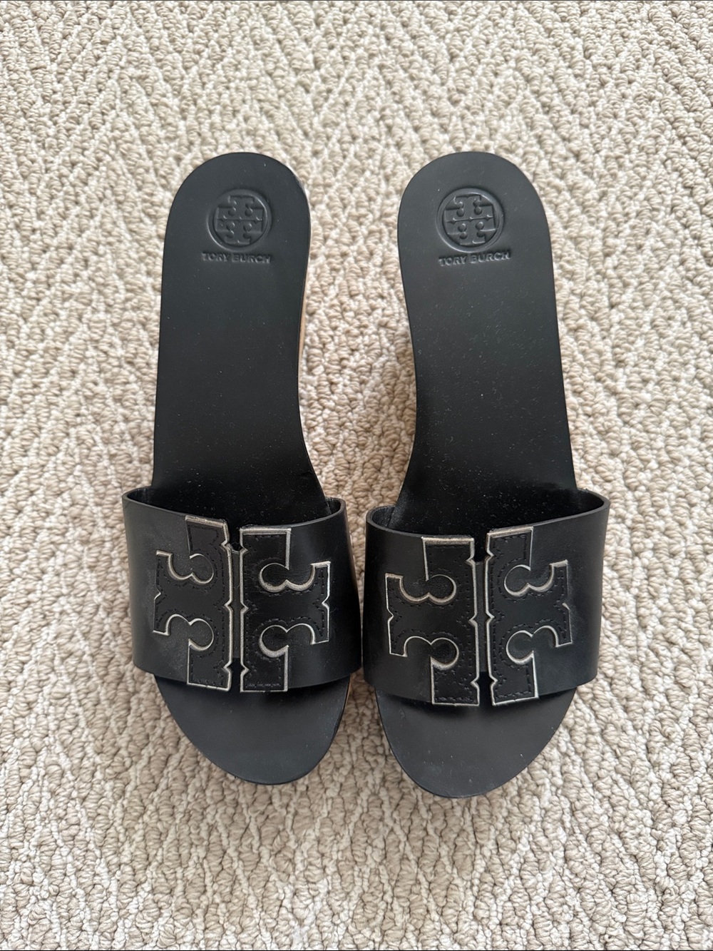 Tory Burch Black Logo Slip-On Mules